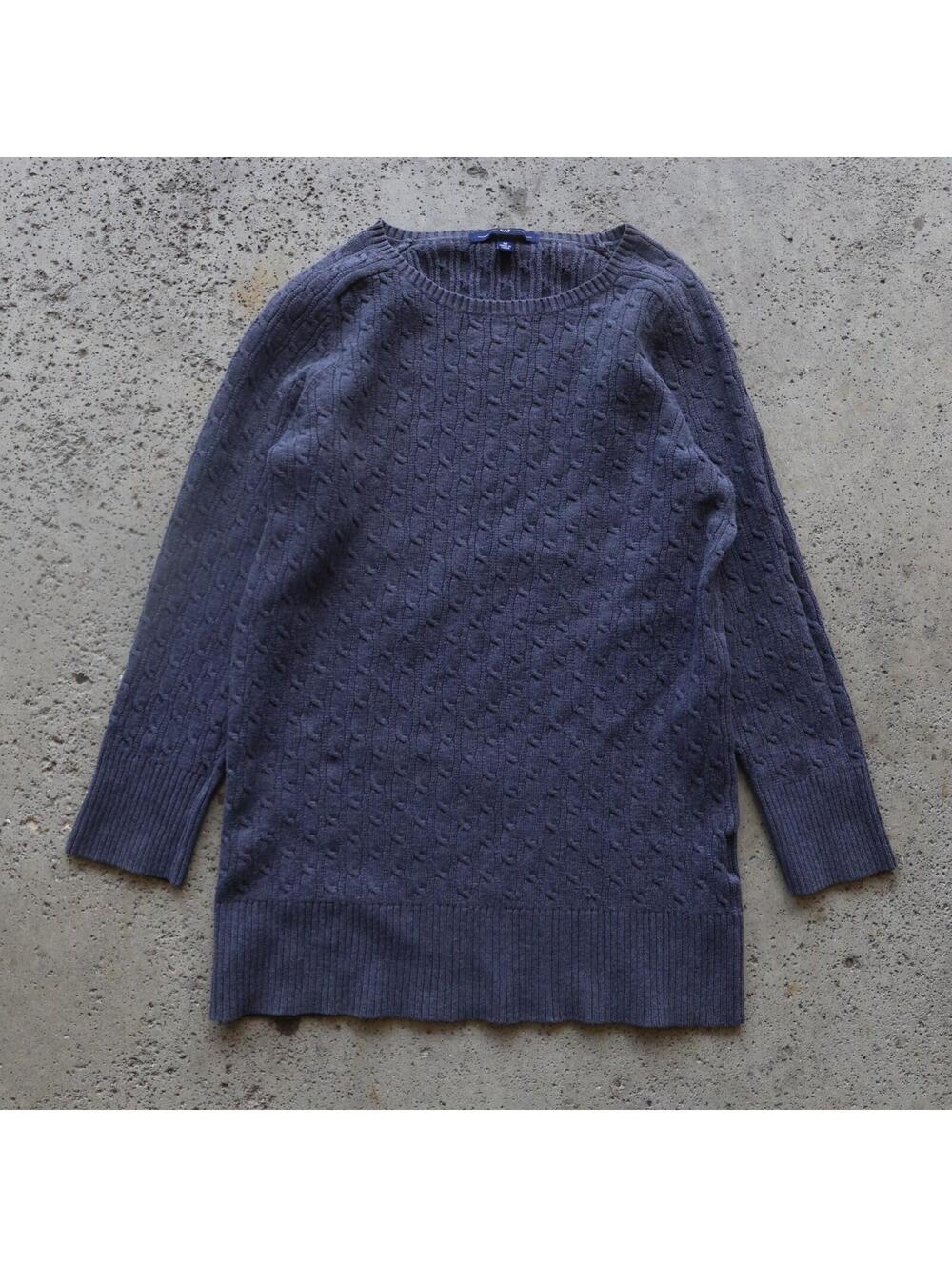 GAP Women’s Medium Navy Blue Cable Knit Cotton Blend Tunic Sweater Pullover